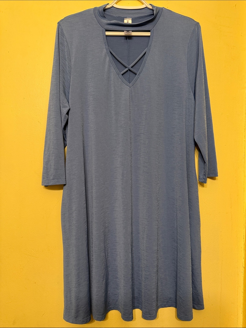 Honeyme Steel Blue V-Neck Midi Dress with Crisscross Detail
